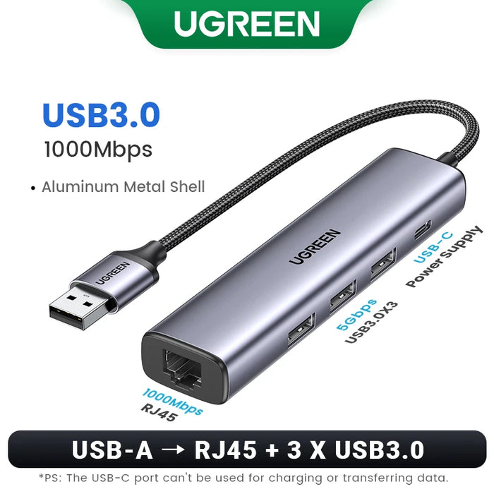 UGREEN USB Ethernet Adapter 1000/100Mbps USB3.0 HUB RJ45 Lan per PC portatile Xiaomi Mi Box Macbook Windows USB-C HUB scheda di rete