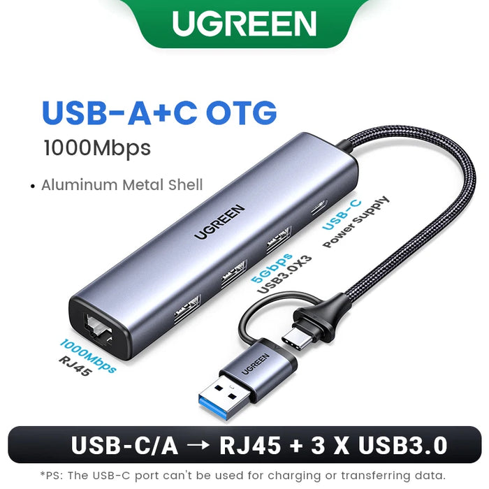 UGREEN USB Ethernet Adapter 1000/100Mbps USB3.0 HUB RJ45 Lan per PC portatile Xiaomi Mi Box Macbook Windows USB-C HUB scheda di rete