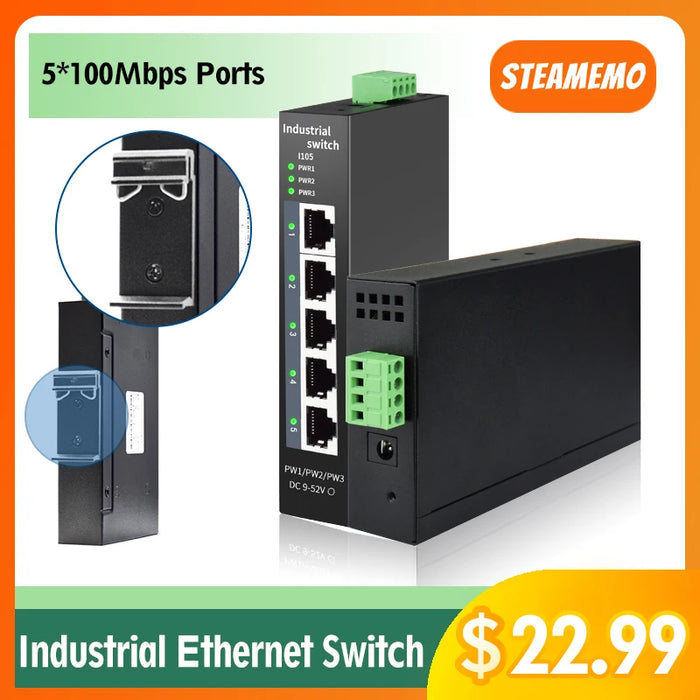 Switch di rete industriale STEAMEMO Ethernet con 5 porte 10/100Mbps Switch di rete industriale Base-T DIN IP40