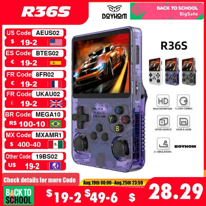 BOYHOM Open Source R36S Console di gioco portatile retrò Sistema Linux Schermo IPS da 3,5 pollici Lettore video tascabile portatile 64GB Regalo di gioco