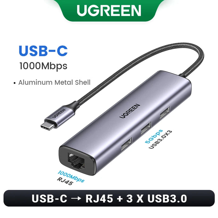 UGREEN USB Ethernet Adapter 1000/100Mbps USB3.0 HUB RJ45 Lan per PC portatile Xiaomi Mi Box Macbook Windows USB-C HUB scheda di rete