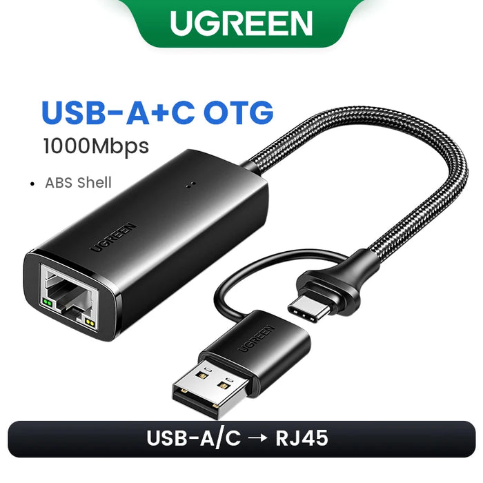 UGREEN USB Ethernet Adapter 1000/100Mbps USB3.0 HUB RJ45 Lan per PC portatile Xiaomi Mi Box Macbook Windows USB-C HUB scheda di rete