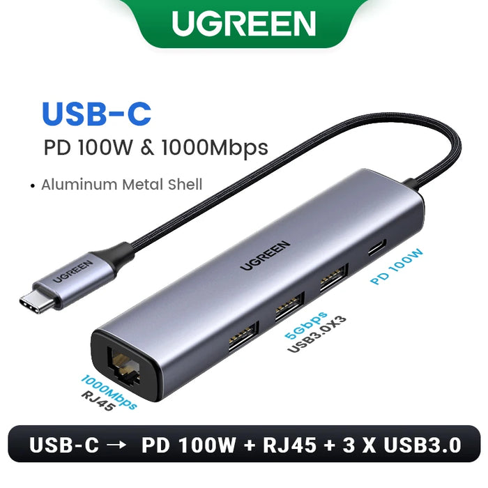 UGREEN USB Ethernet Adapter 1000/100Mbps USB3.0 HUB RJ45 Lan per PC portatile Xiaomi Mi Box Macbook Windows USB-C HUB scheda di rete