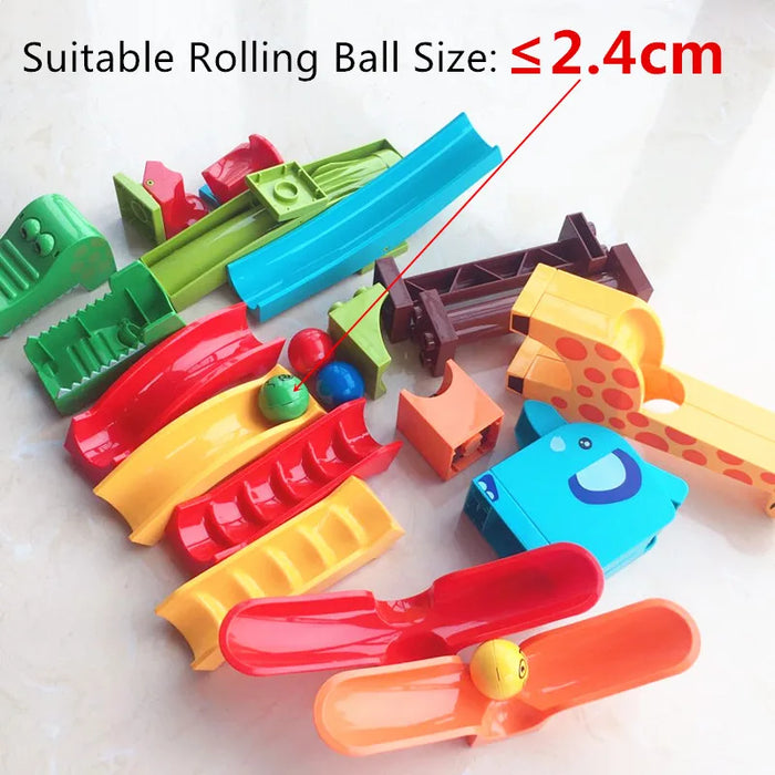 Marble Race Run Big Building Blocks Crazy Rolling Ball scivolo compatibile Dinosaur Tunnel Animal Bricks Parts accessorio giocattoli per bambini