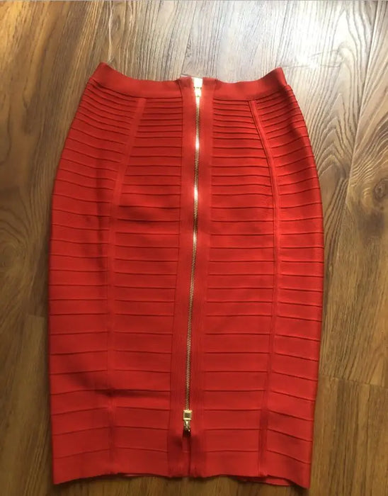 16 Colors Sexy Solid Zipper Orange Blue Black Red Bandage Skirt Women Elastic Bodycon Summer XL XXL Pencil Skirts 58cm