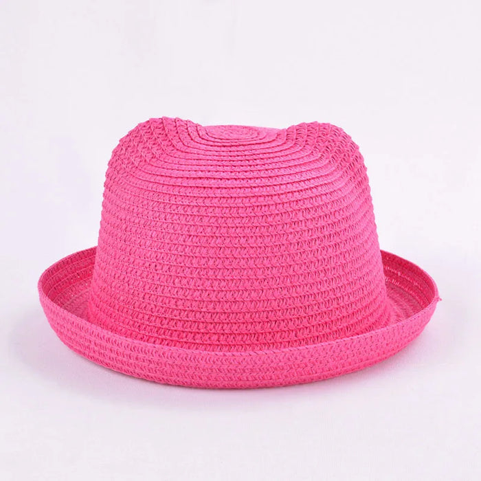 Moda bella ragazze ragazzi cappelli di paglia copricapo estate bambini bambino secchio cappello da sole carino orecchio solido floscio berretto da spiaggia per i bambini