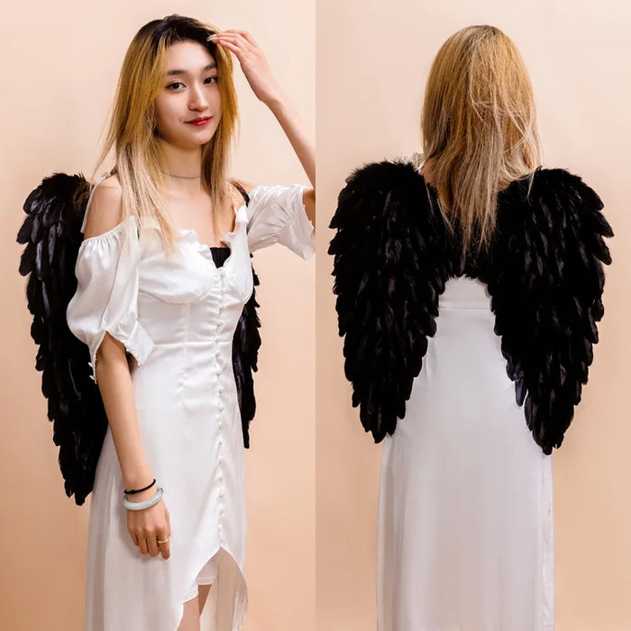 Black White Angel Feather Wings Holiday Party puntelli Layout di scena passerella Demon Devil Wing Show Birthday Bar Halloween Home Decor