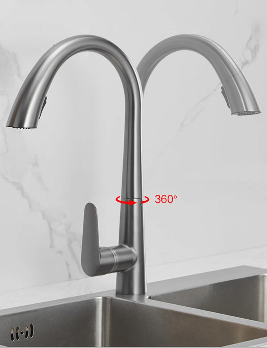 Rubinetto da cucina estraibile grigio pistola rubinetto per lavabo con acqua calda e fredda rubinetto girevole retrattile in bianco e nero 60CM Pull