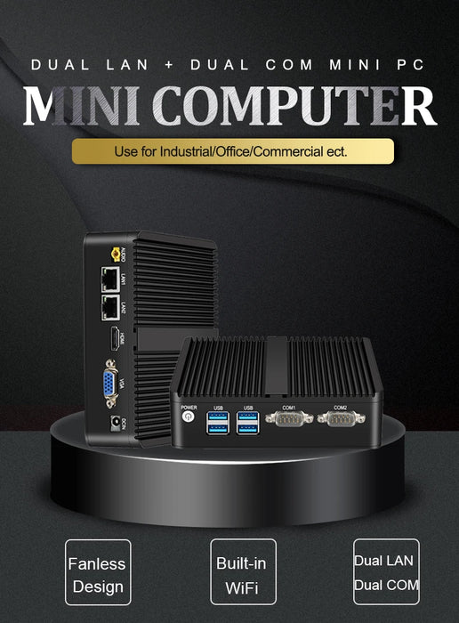 Mini PC industriale senza ventola Celeron J4125 Windows 10 Pro HTPC Dual LAN Gigabit 2 COM WiFi HDMI 2955U Mini Computer Desktop