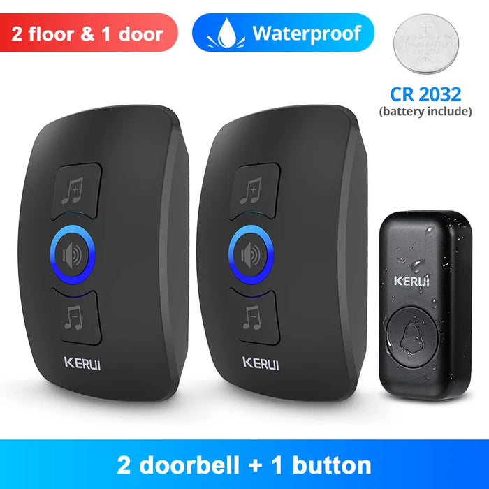 KERUI M525 Campanello senza fili esterno Impermeabile Smart Home Campanello per porta Kit LED Flash Allarme di sicurezza Melodie di benvenuto per la casa