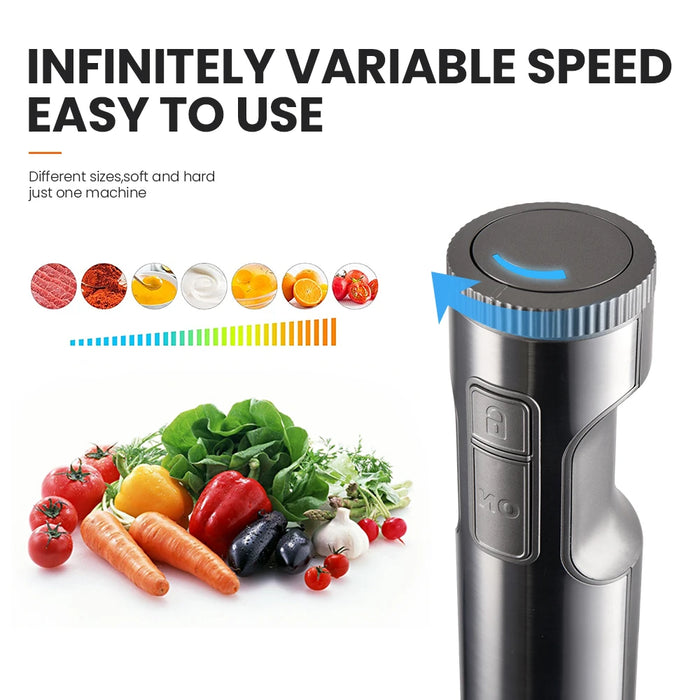 MIUI frullatore a immersione manuale 1000W potente 4-in-1, miscelatore per alimenti in Stick in acciaio inossidabile, becher di miscelazione da 700ml, processore da 500ml, frusta