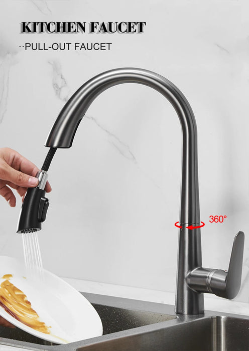 Rubinetto da cucina estraibile grigio pistola rubinetto per lavabo con acqua calda e fredda rubinetto girevole retrattile in bianco e nero 60CM Pull