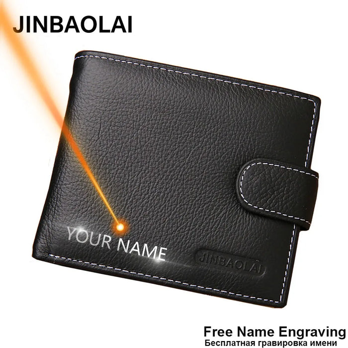 JINBAOLAI portafogli da uomo in pelle Solid Sample Style Zipper Purse Man Card Horder famoso marchio di qualità maschile portafoglio nome incisione