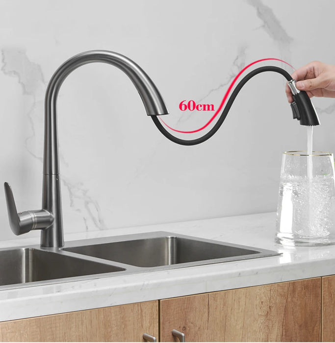 Rubinetto da cucina estraibile grigio pistola rubinetto per lavabo con acqua calda e fredda rubinetto girevole retrattile in bianco e nero 60CM Pull