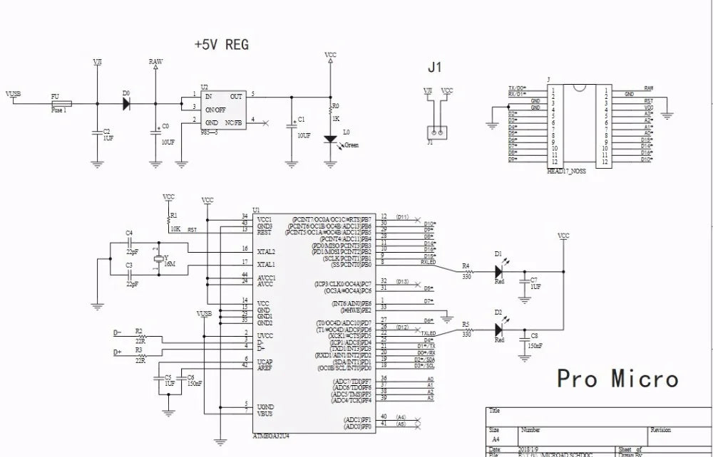 Pro Micro ATMEGA32U4 5V/16MHZ modulo Con il bootloader per arduino MINI USB/Micro USB con 2 riga di intestazione pin per arduino