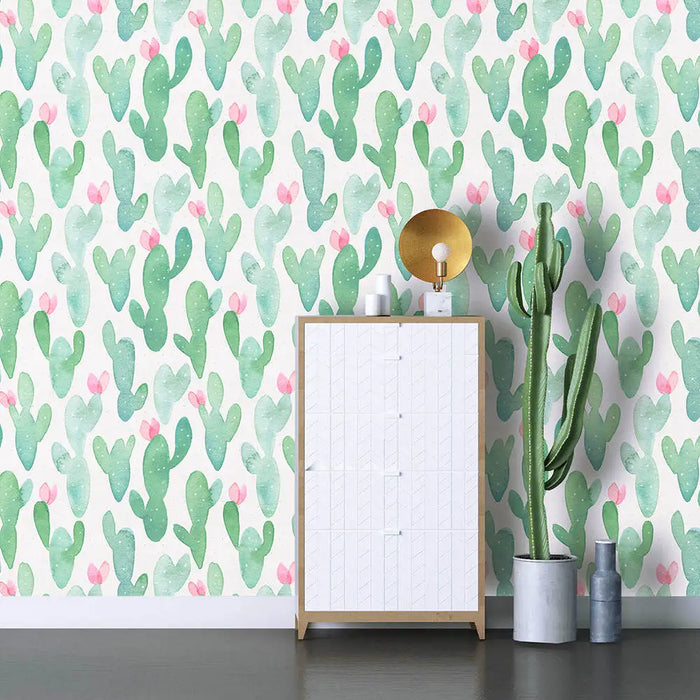 Impermeabile Cactus Buccia E Bastone di Carta Da Parati Rimovibile Per Armadietti Verde/Rosa Autoadesiva Del Vinile Carta Da Parati Kidroom Casa Decorare