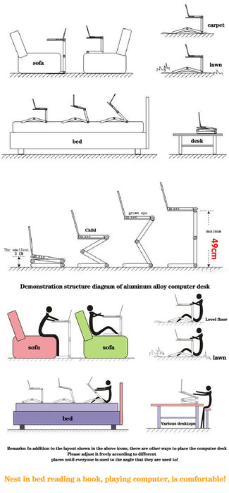 Supporto da scrivania regolabile per Laptop portatile in alluminio ergonomico Lapdesk per TV letto divano PC Notebook tavolo supporto da scrivania con tappetino per Mouse