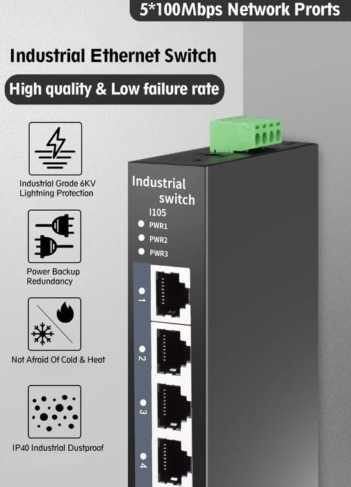 Switch di rete industriale STEAMEMO Ethernet con 5 porte 10/100Mbps Switch di rete industriale Base-T DIN IP40