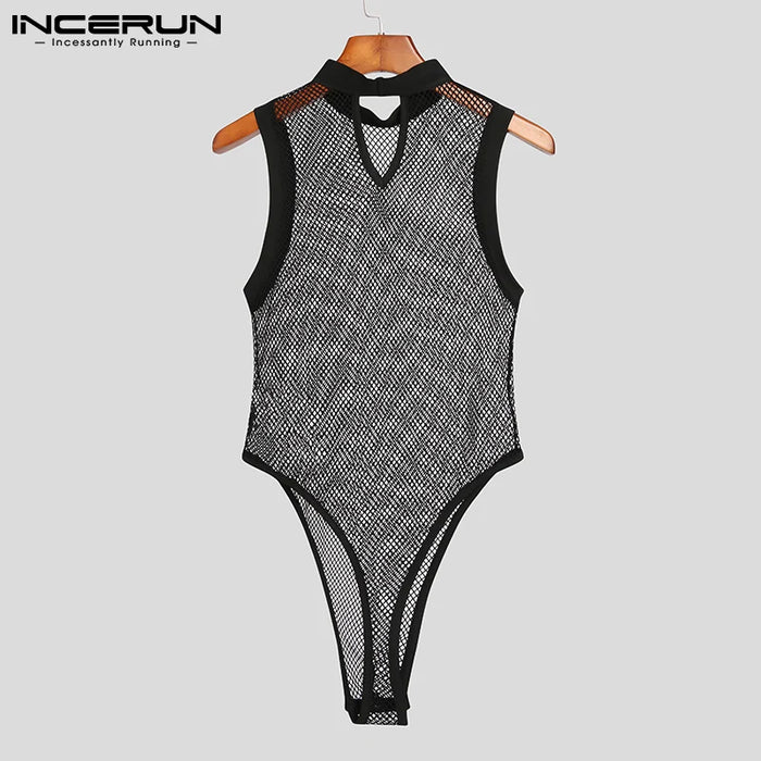 INCERUN 2023 Men body Mesh Patchwork See Through Sexy senza maniche pagliaccetti sottili intimo Skinny Fashion body maschili S-5XL