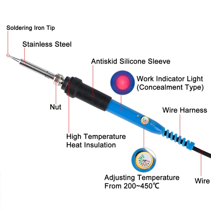 JCD 110V 220V 60W saldatore elettrico 908 saldatore a temperatura regolabile con punte e kit per saldatore di qualità