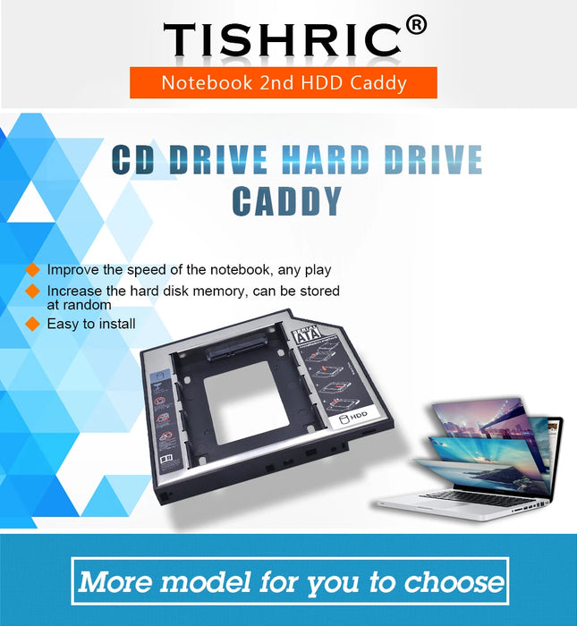 TISHRIC Universal 2nd HDD Caddy 9.5 12.7mm SATA 3.0 2.5 Hard disk Caddy Adapter DVD SSD per Laptop Optical Bay HDD Case