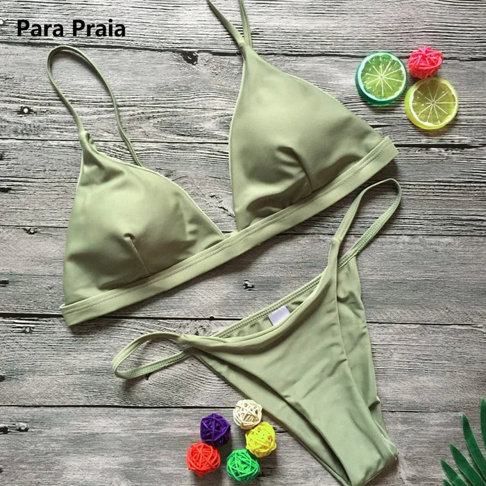 9 colori Solid Bikini Set 2023 Sexy Push Up costumi da bagno donna costume da bagno brasiliano vita bassa Biquini Halter due pezzi costume da bagno