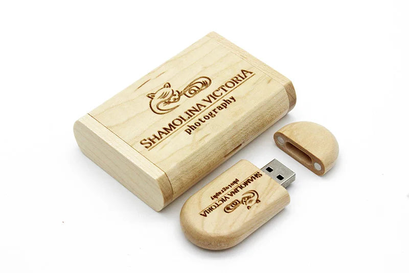 SHANDIAN LOGO gratuito in legno + scatola USB 2.0 Pen drive 4 GB 16 GB 32 GB 64 GB Flash Drive Memory stick fotografia di matrimonio regalo U Disco