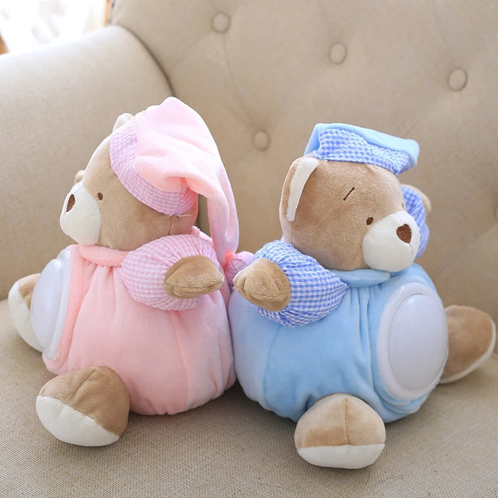 25cm Kawaii Teddy Bear Musical Light peluche Dolls Pat Lamp Sleeping Comfort LED Night Light placare Bear Toys for Girls Gifts