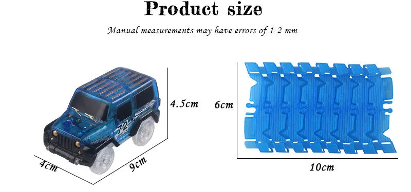 Glow Pista di Corsa Set 5 Ha Condotto La Luce Della Pista Auto Flessibile Incandescente Tracce Giocattolo 162/165/220/240 Pista flessibile Railway LED Auto