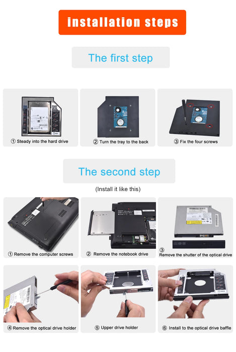 TISHRIC Universal 2nd HDD Caddy 9.5 12.7mm SATA 3.0 2.5 Hard disk Caddy Adapter DVD SSD per Laptop Optical Bay HDD Case