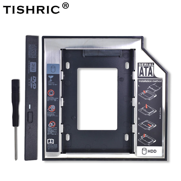 TISHRIC Universal 2nd HDD Caddy 9.5 12.7mm SATA 3.0 2.5 Hard disk Caddy Adapter DVD SSD per Laptop Optical Bay HDD Case