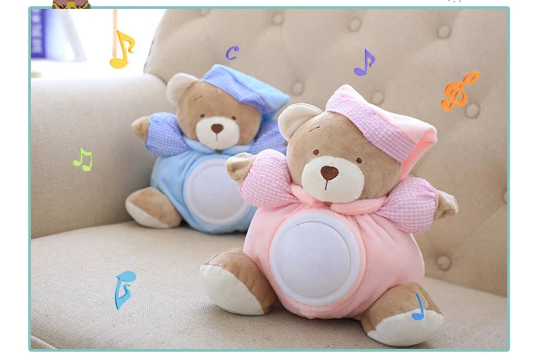 25cm Kawaii Teddy Bear Musical Light peluche Dolls Pat Lamp Sleeping Comfort LED Night Light placare Bear Toys for Girls Gifts