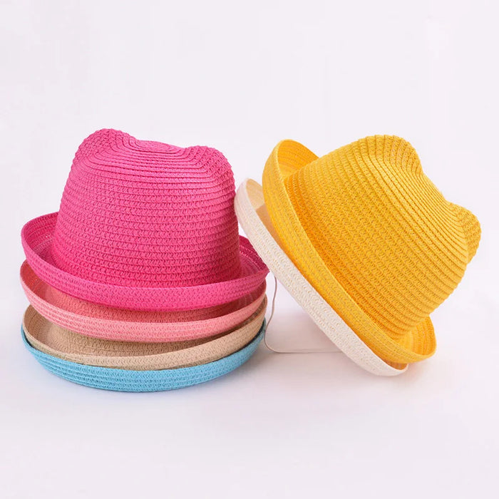 Moda bella ragazze ragazzi cappelli di paglia copricapo estate bambini bambino secchio cappello da sole carino orecchio solido floscio berretto da spiaggia per i bambini