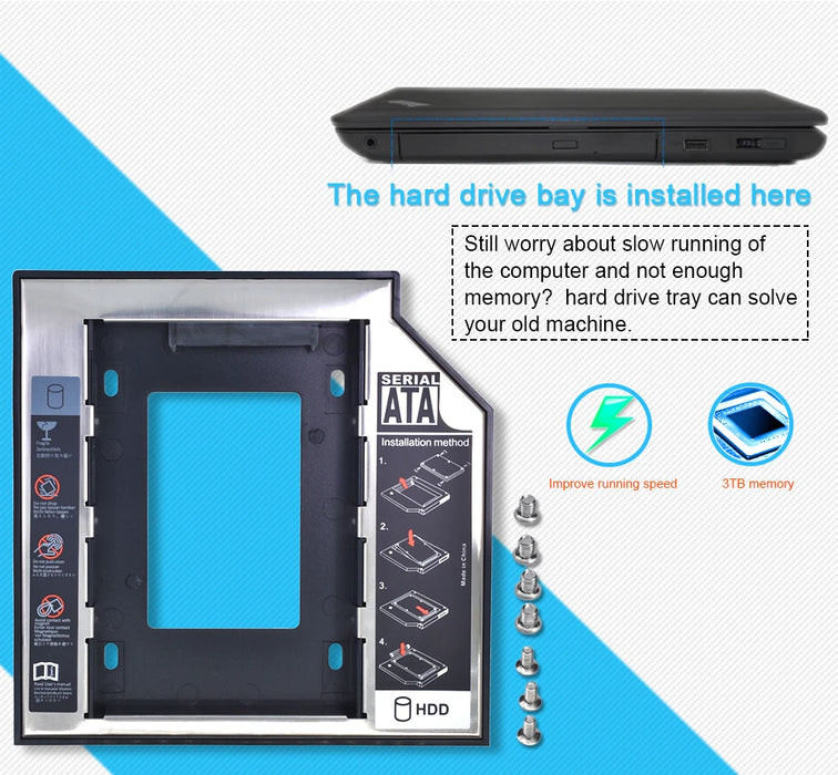 TISHRIC Universal 2nd HDD Caddy 9.5 12.7mm SATA 3.0 2.5 Hard disk Caddy Adapter DVD SSD per Laptop Optical Bay HDD Case