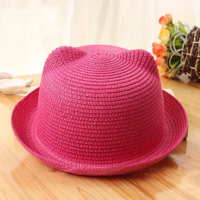 Moda bella ragazze ragazzi cappelli di paglia copricapo estate bambini bambino secchio cappello da sole carino orecchio solido floscio berretto da spiaggia per i bambini