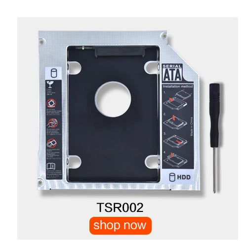 TISHRIC Universal 2nd HDD Caddy 9.5 12.7mm SATA 3.0 2.5 Hard disk Caddy Adapter DVD SSD per Laptop Optical Bay HDD Case