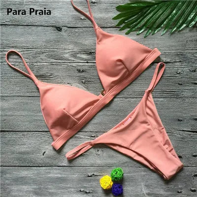 9 colori Solid Bikini Set 2023 Sexy Push Up costumi da bagno donna costume da bagno brasiliano vita bassa Biquini Halter due pezzi costume da bagno