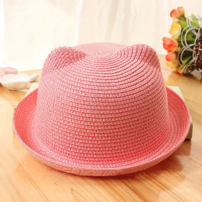 Moda bella ragazze ragazzi cappelli di paglia copricapo estate bambini bambino secchio cappello da sole carino orecchio solido floscio berretto da spiaggia per i bambini