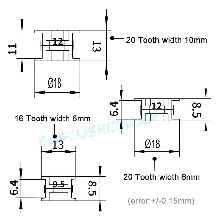 GT2 puleggia dentata folle 16 denti 20 denti con foro 3mm o 5mm con cuscinetti per parti della stampante 3D cinghia dentata 6mm 10mm