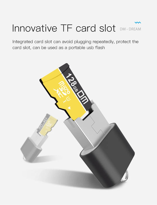 Lettore di schede Micro SD DM CR015 con innovativo slot per schede TF cambia il lettore di schede in una chiavetta USB per computer o per auto