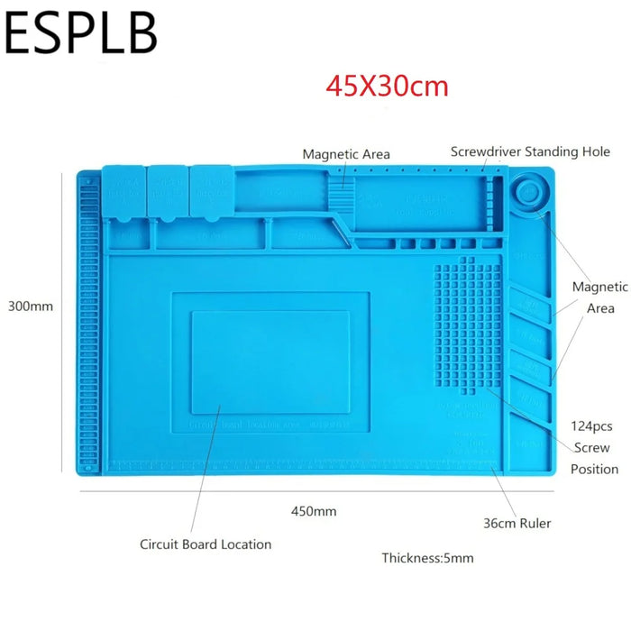 ESPLB Tappetino di riparazione isolante Stazione di saldatura in silicone resistente al calore Tipi di tappetini Tappetino da lavoro Piattaforma da scrivania Stazione di saldatura BGA