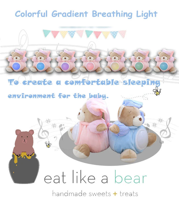 25cm Kawaii Teddy Bear Musical Light peluche Dolls Pat Lamp Sleeping Comfort LED Night Light placare Bear Toys for Girls Gifts