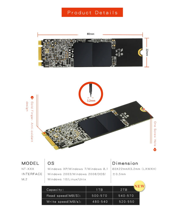 KingSpec M.2 SSD NGFF 128GB 256GB 512gb 1TB 2TB M2 SATA SSD 2280 SATA3 6Gb disco rigido interno a stato solido per Laptop