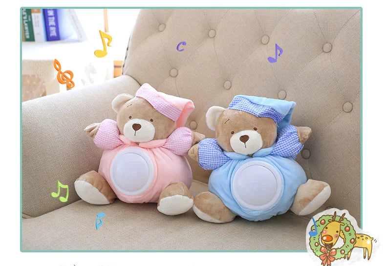 25cm Kawaii Teddy Bear Musical Light peluche Dolls Pat Lamp Sleeping Comfort LED Night Light placare Bear Toys for Girls Gifts