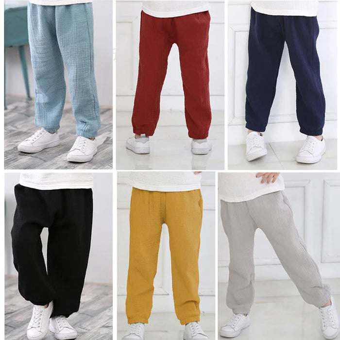 2-7 anni lino pieghettato 2024 neonati maschi ragazze estate cotone Harem pantaloni larghi abbigliamento per bambini pantaloni sportivi per bambini pantaloni traspiranti