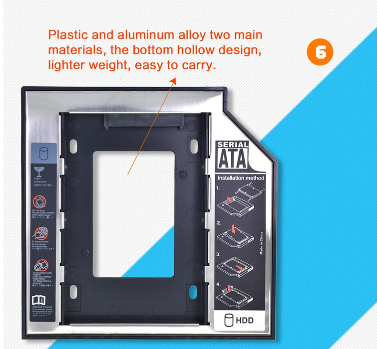 TISHRIC Universal 2nd HDD Caddy 9.5 12.7mm SATA 3.0 2.5 Hard disk Caddy Adapter DVD SSD per Laptop Optical Bay HDD Case
