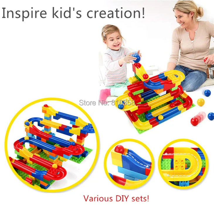 Marble Race Run Big Building Blocks Crazy Rolling Ball scivolo compatibile Dinosaur Tunnel Animal Bricks Parts accessorio giocattoli per bambini