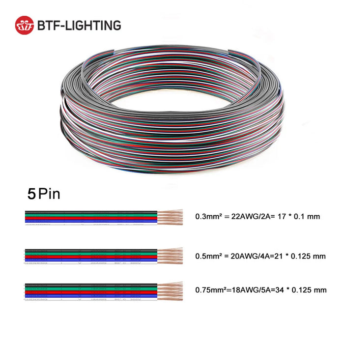 10m 2pin 3pin 4pin 5pin Electric Wires 22AWG 20AWG 18AWG WS2812B WS2813 5050 RGBW Flexible LED Cable Connector Extension Wire