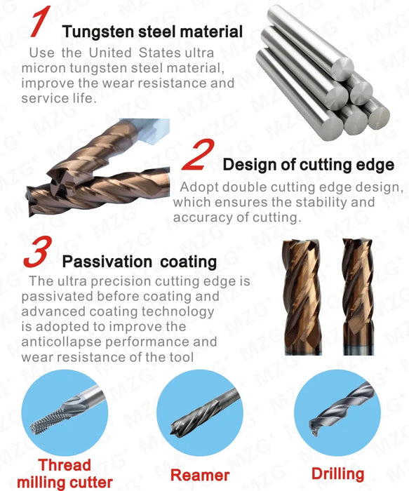 MZG 4 flauto HRC50 taglio 4mm 5mm 6mm 8mm 12mm utensile in metallo duro fresa Cnc per metallo acciaio al tungsteno CNC Maching End mill