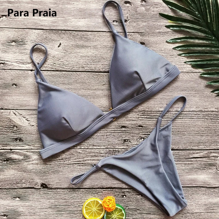 9 colori Solid Bikini Set 2023 Sexy Push Up costumi da bagno donna costume da bagno brasiliano vita bassa Biquini Halter due pezzi costume da bagno